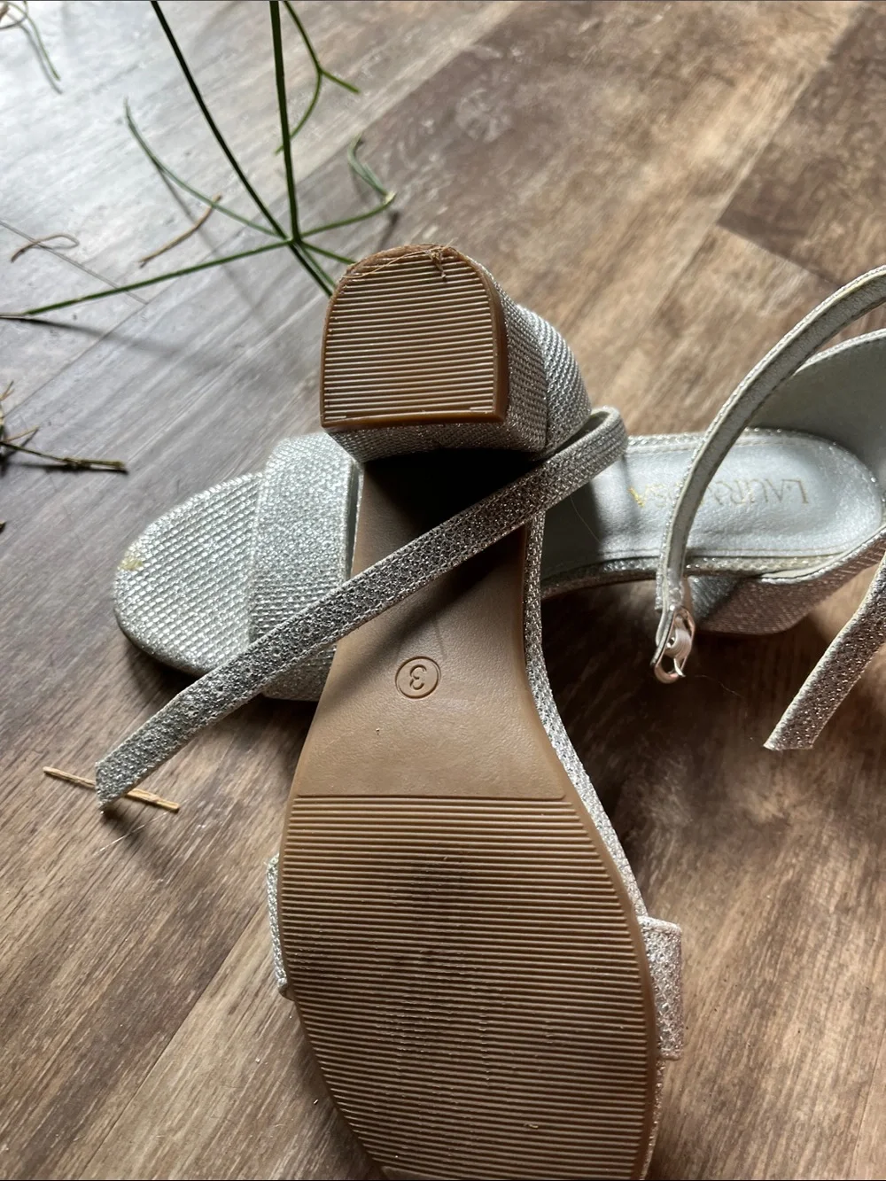 Girls' Sparkle Silver Dress Sandals with Low Block Heel